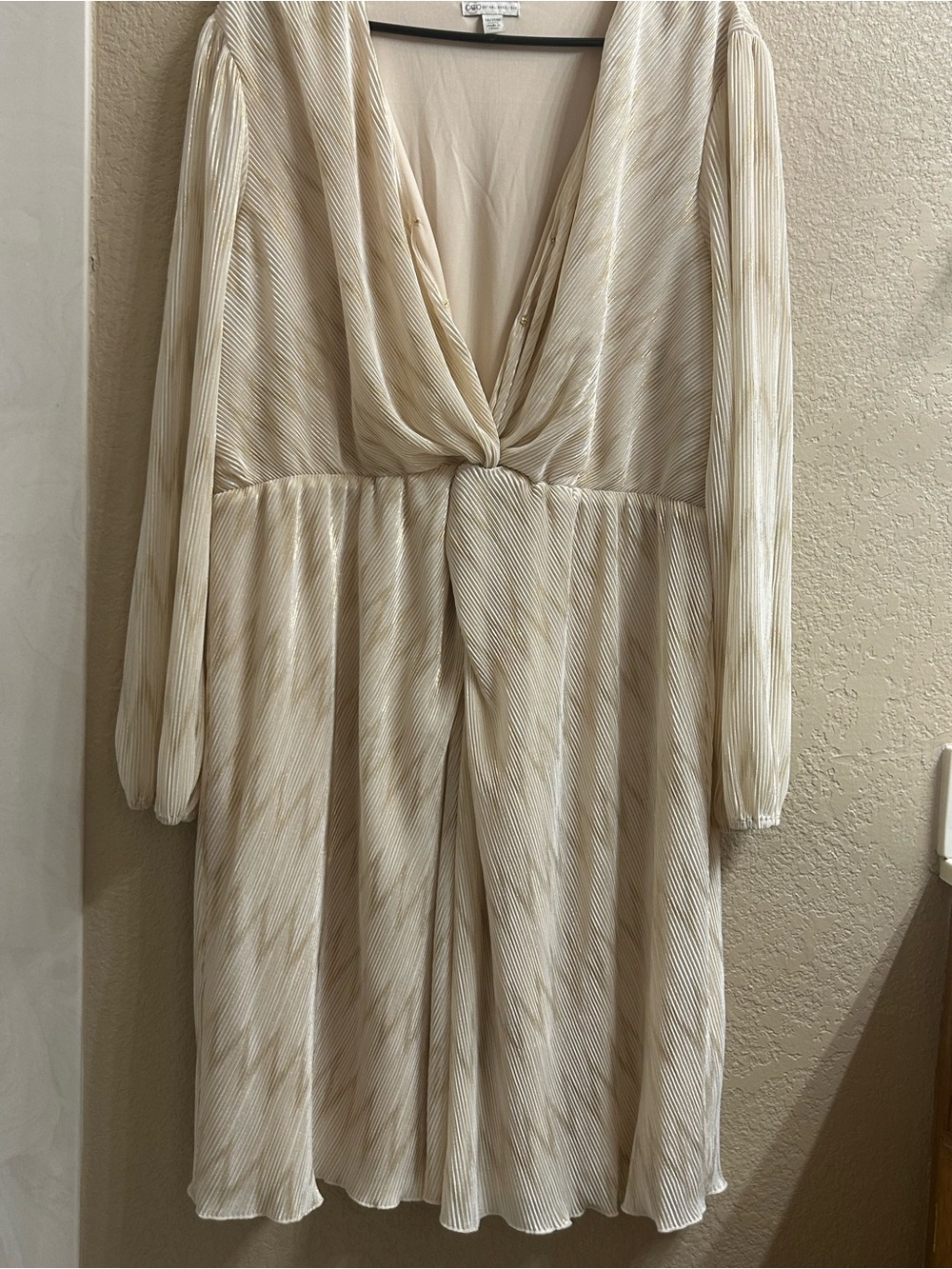 Cato Long Sleeve Twist Front Cream Stripe Dress